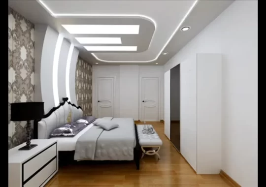 Modern alçıpan yatak başlığı LED ışıklı