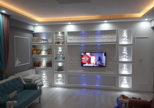 minimal TV ünitesi arkası alçıpan tasarımı